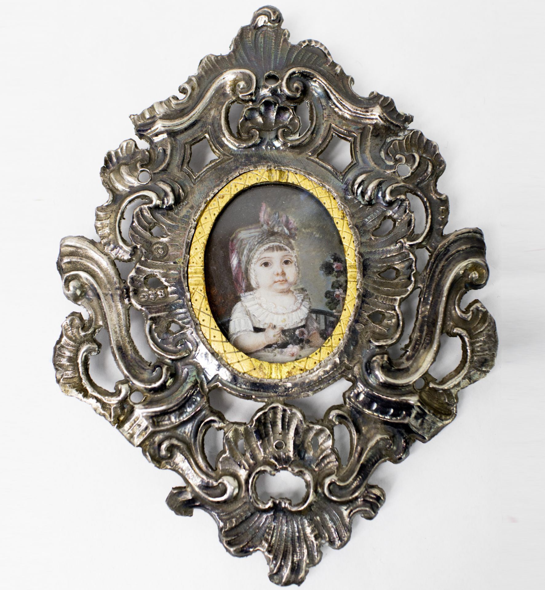 Portraitminiatur, in Rocaillenrahmen aus Silber, 18. Jh.