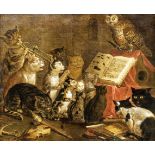 Katzenkonzert, Italien 17./18. Jahrhundert, Öl auf Leinwand