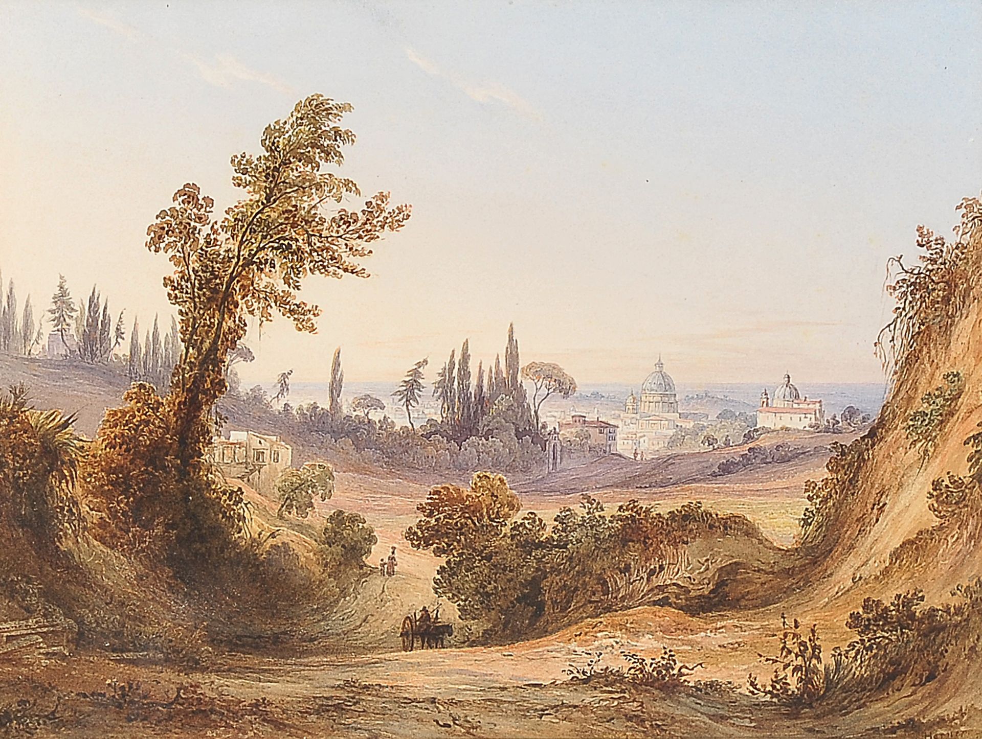 Friedrich Horner, Basel 1800 – 1864 Basel, Blick auf den Petersdom in der Ferne?