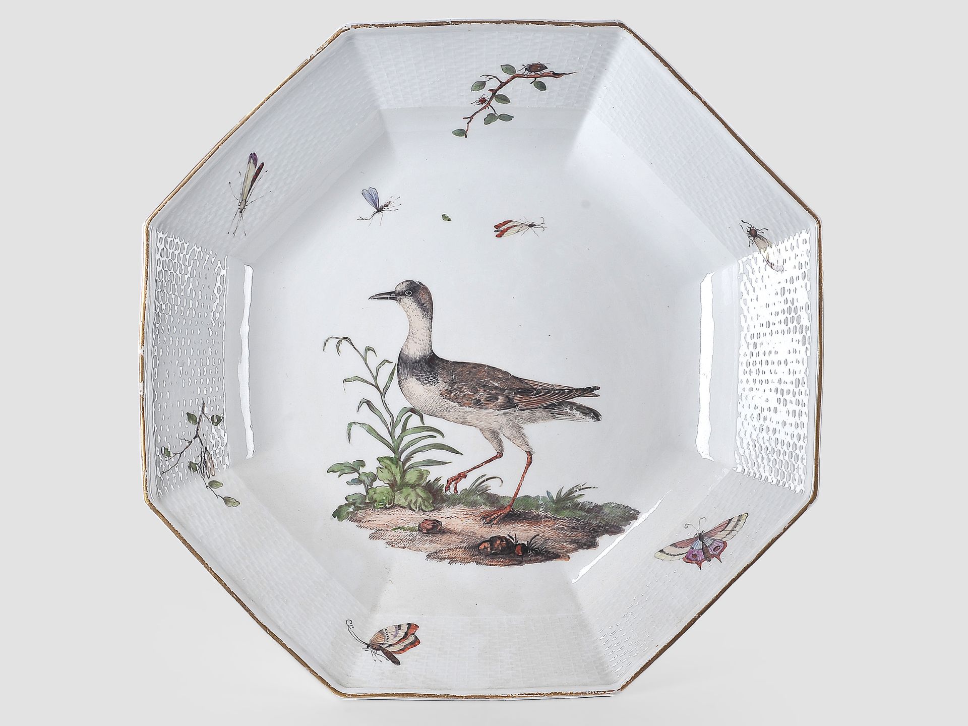 Meissen Porzellanteller, Vogelmotiv, 18. Jahrhundert