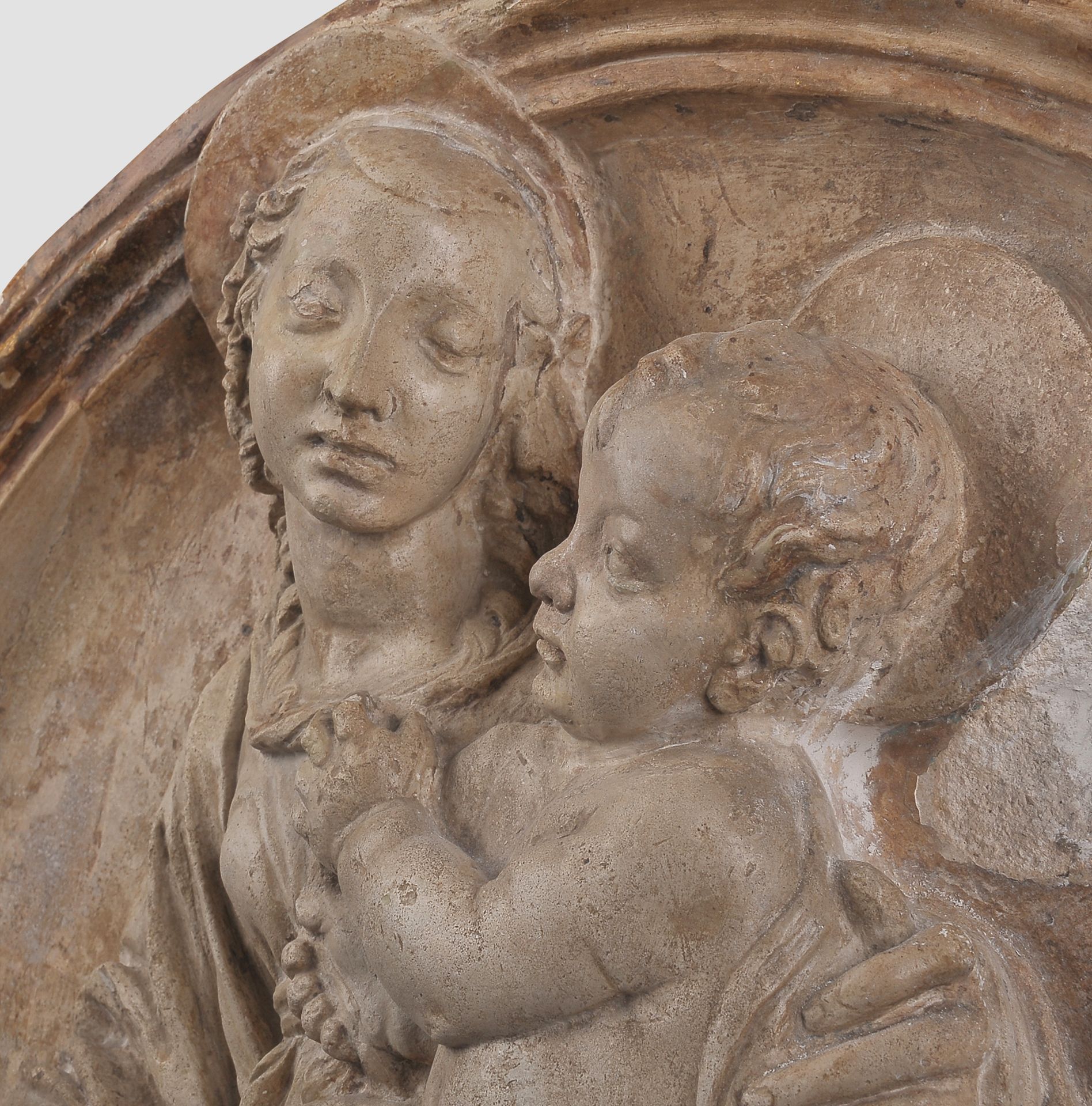 Tondo, Mutter mit Kind, Alabaster-Guss im Relief, um 1440 - Bild 6 aus 14