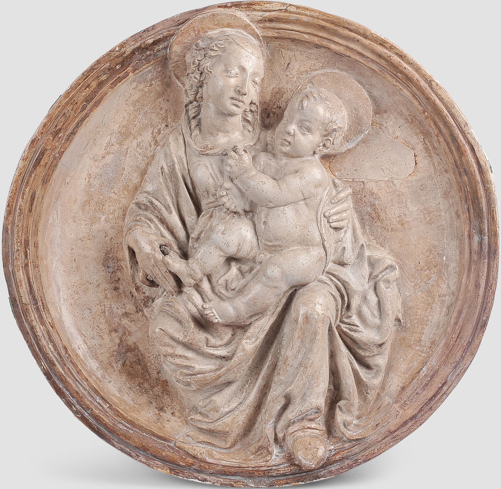 Tondo, Mutter mit Kind, Alabaster-Guss im Relief, um 1440