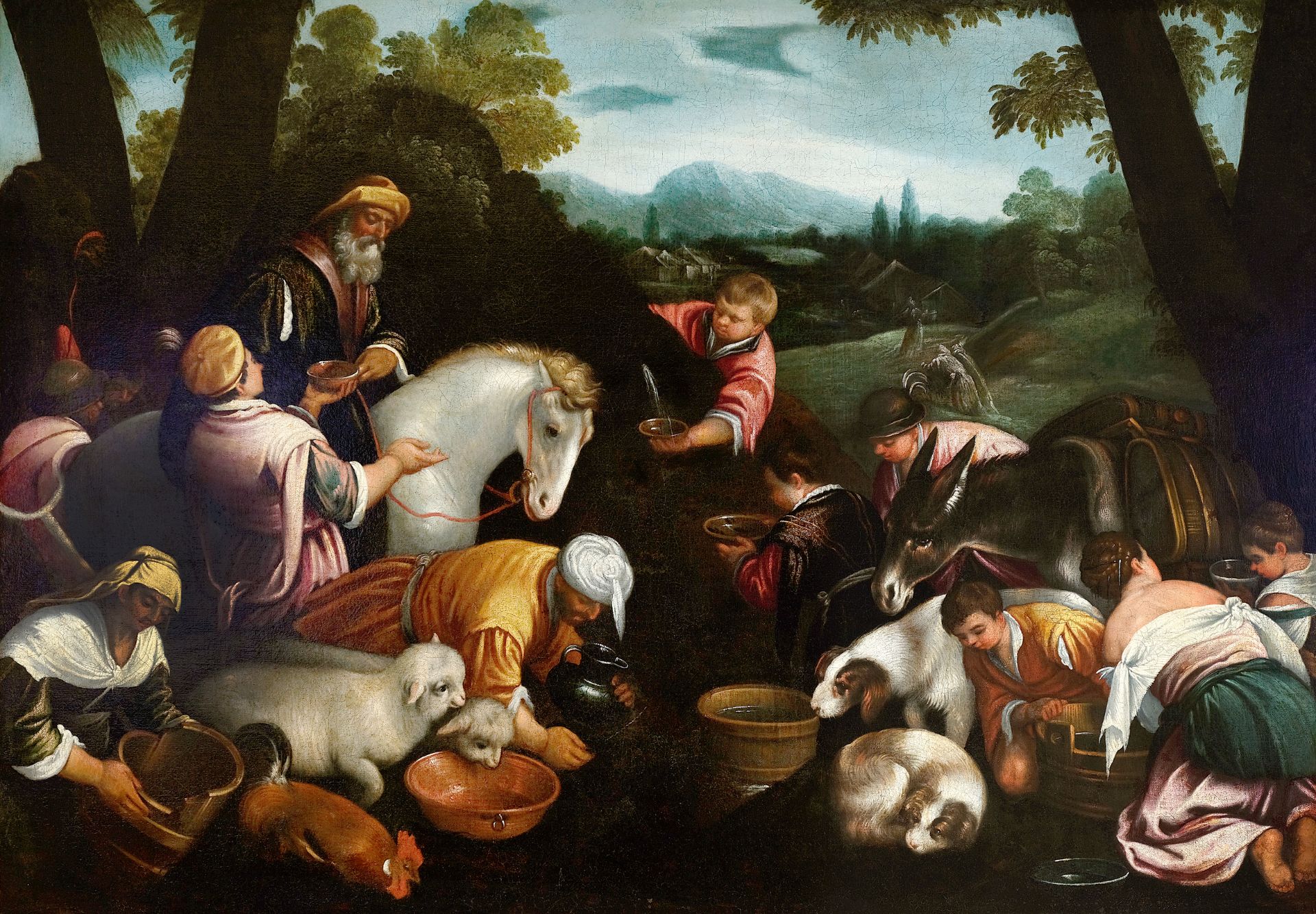Leandro Bassano, Bassano del Grappa 1575 – 1622 Venedig (Werkstatt), Tiere an der Tränke