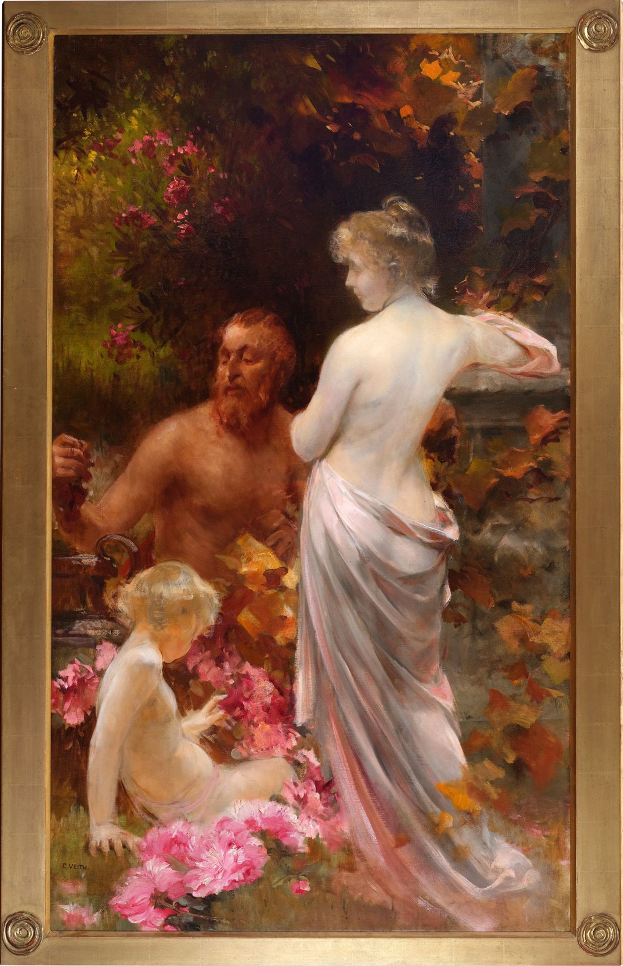 Eduard Veith, Neutitschein 1858 - 1925 Vienna, Faun & nymph with putto as the allegory of autumn