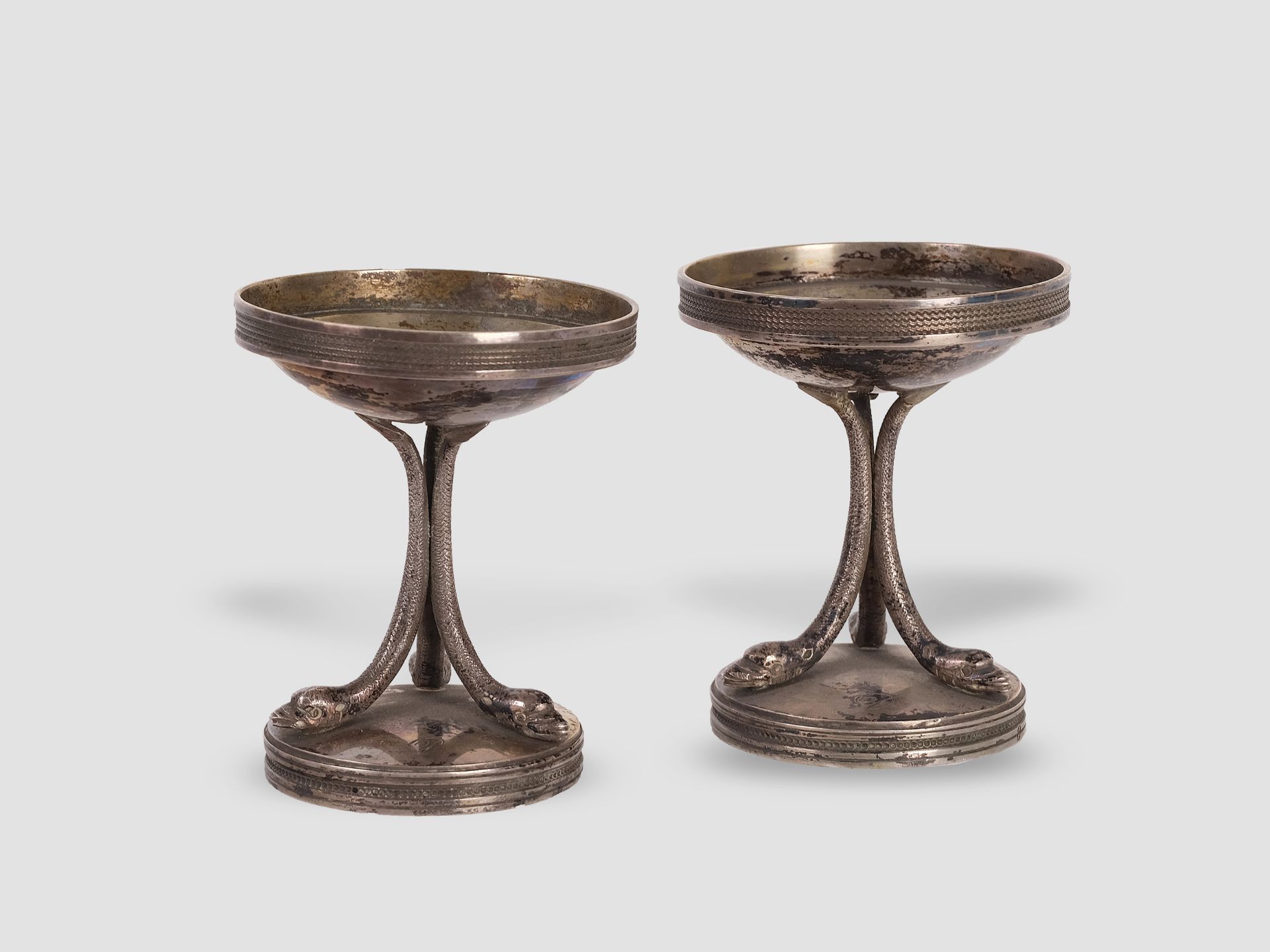 Pair of Empire spice dishes, "Alt Wien" silver, Heavy design