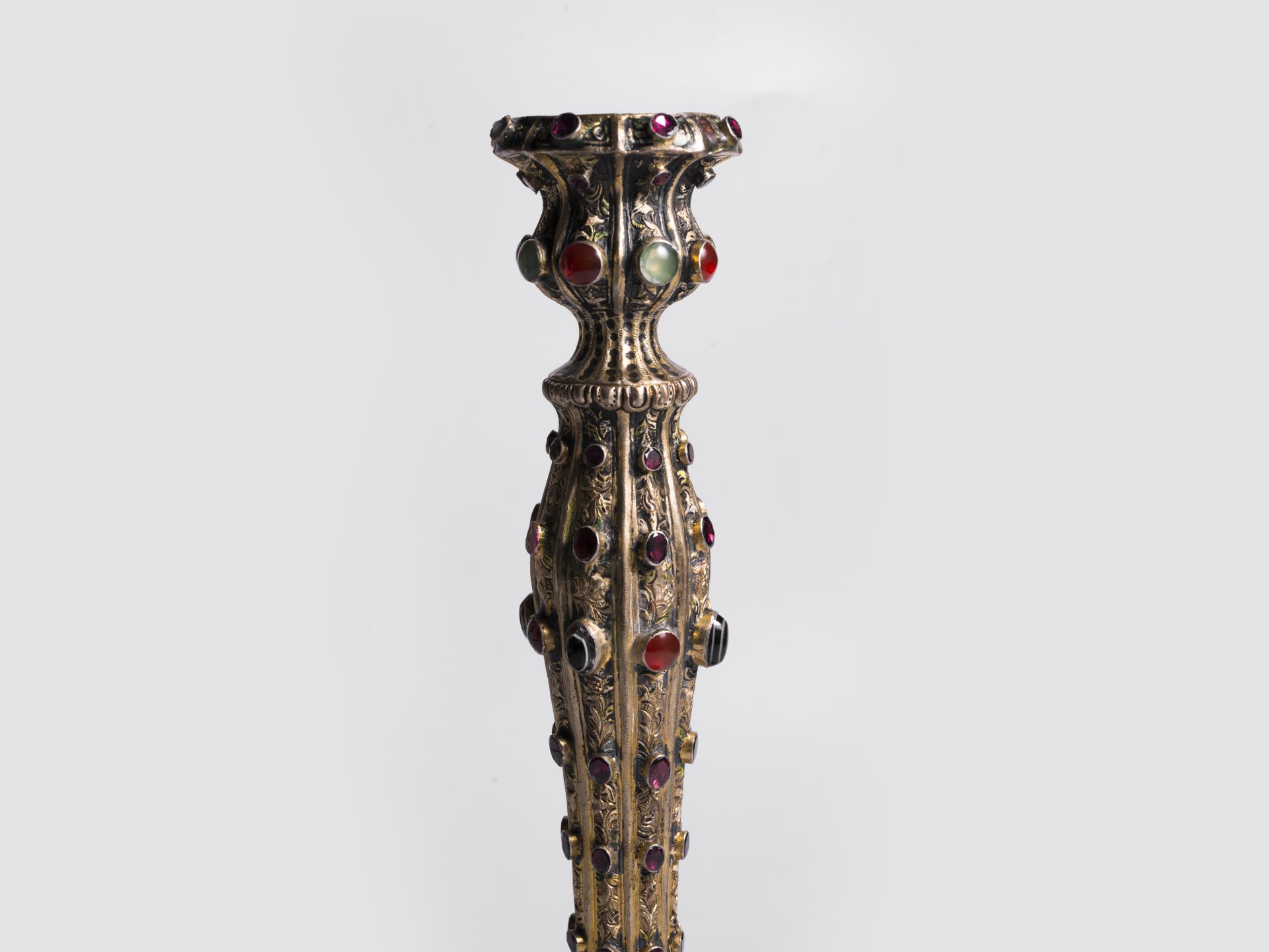 Transylvanian silver candlestick, Biedermeier around 1840, Set with gemstones - Image 3 of 5