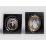 Paar Portrait Miniaturen, Biedermeier um 1835, Aquarell auf Elfenbein