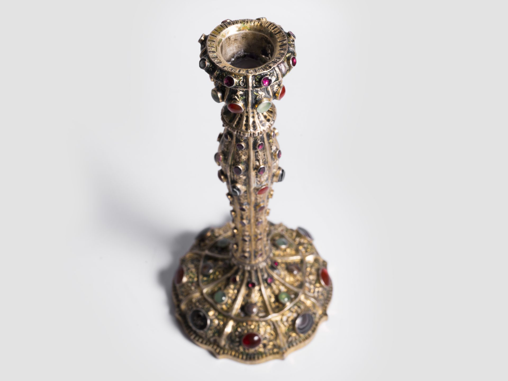Transylvanian silver candlestick, Biedermeier around 1840, Set with gemstones - Image 4 of 5