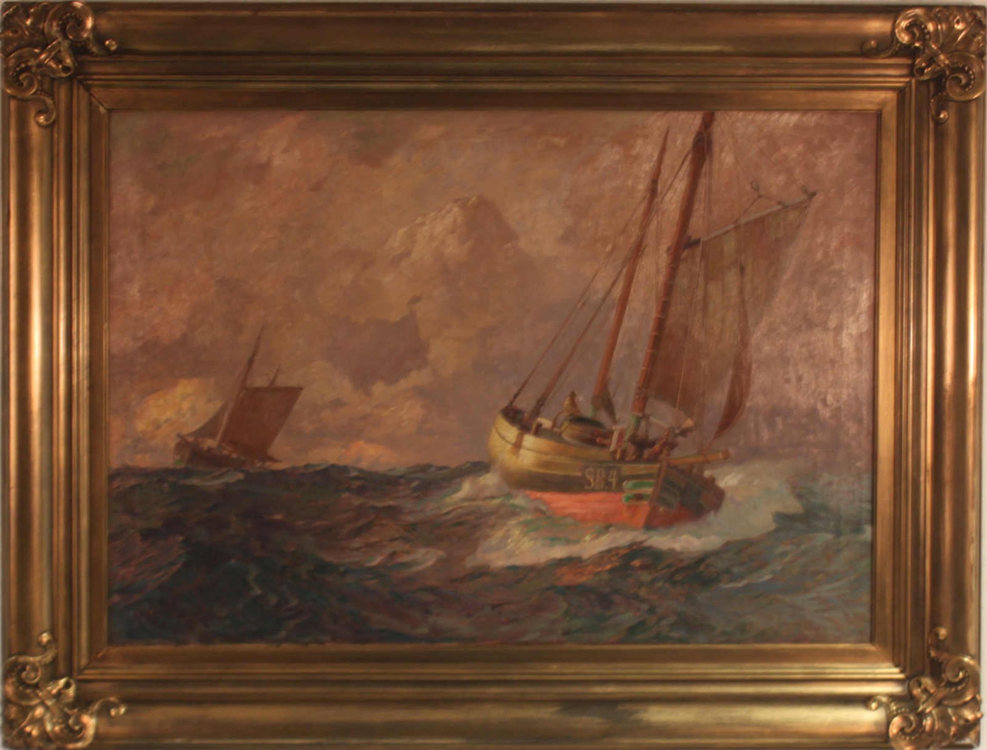 Segelboote im Wellengang. Öl auf Leinwand unten links ungedeutet signiert, Datierung um 1910/30, - Image 2 of 4