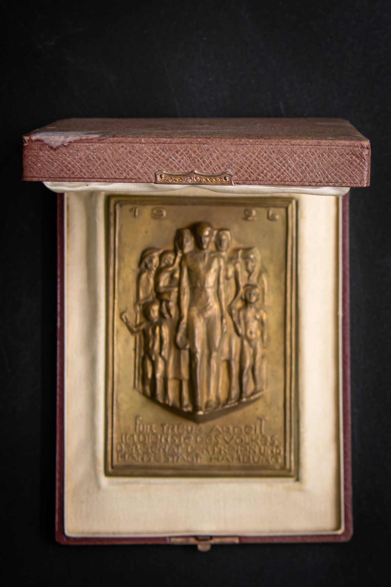 Bronze-Plakette im Original--Etui mit Widmung Herrn Pastor Dr. Heinrich Seyfahrt, 1.Juni 1928 für - Bild 3 aus 4