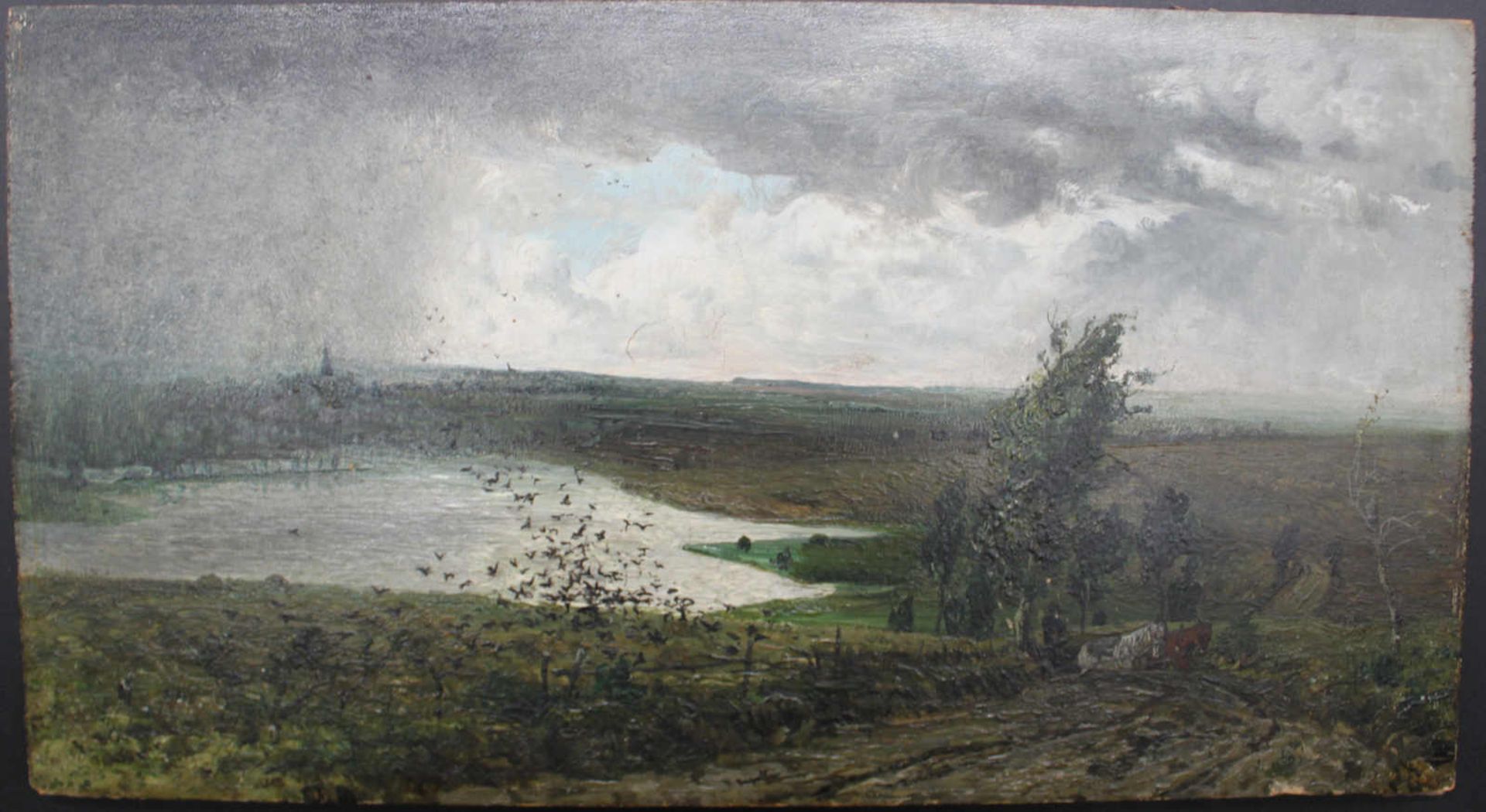 Flußlandschaft mit Pferdegespann. Franz Wilhelm Johann Bunke (03.12.1857 Schwaan - 06.07.1939