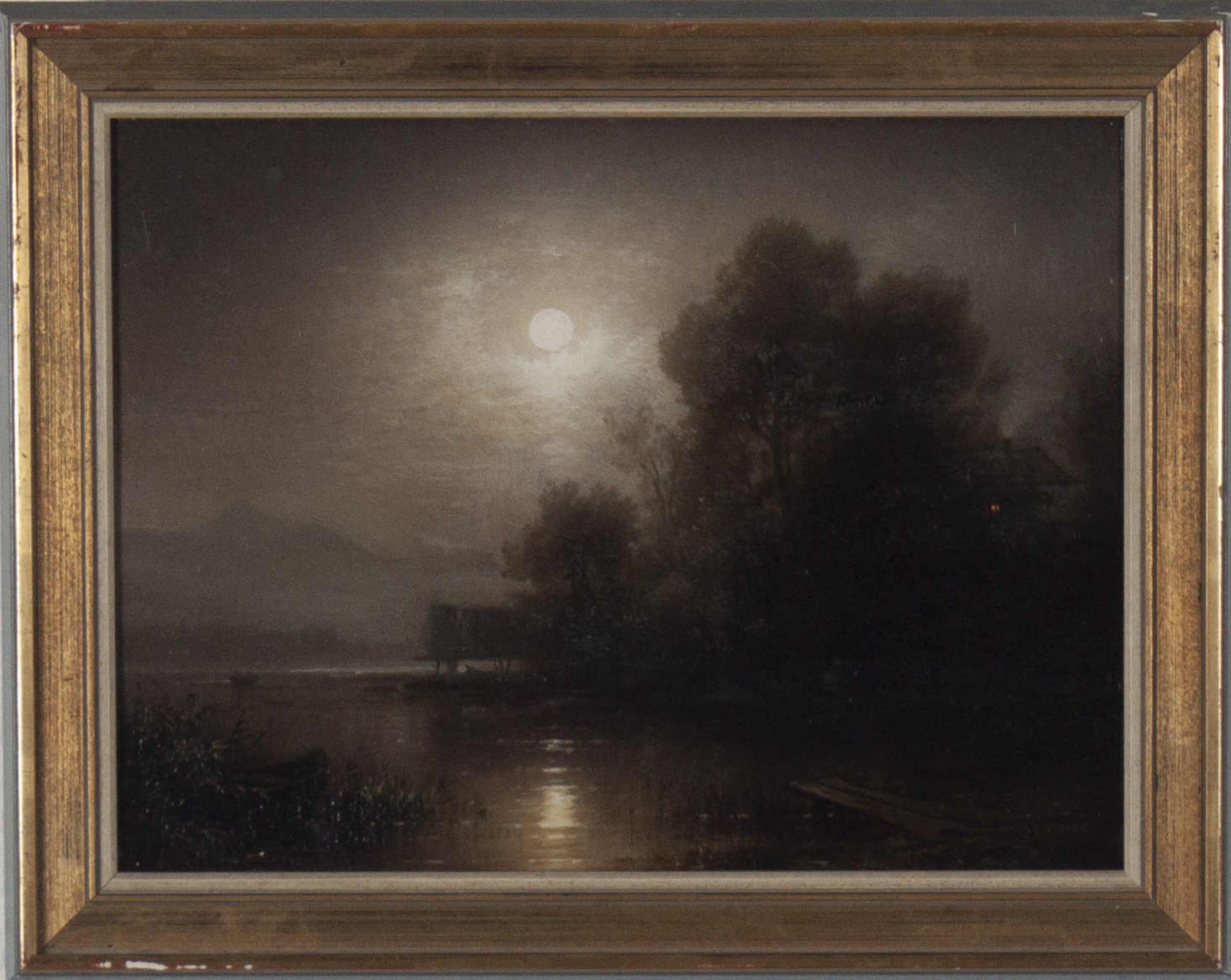 Nocturne. Belebte Hütte am nächtlichen See.Carl Heilmayer (05.03.1829 München - 18.05.1908 München). - Bild 2 aus 2