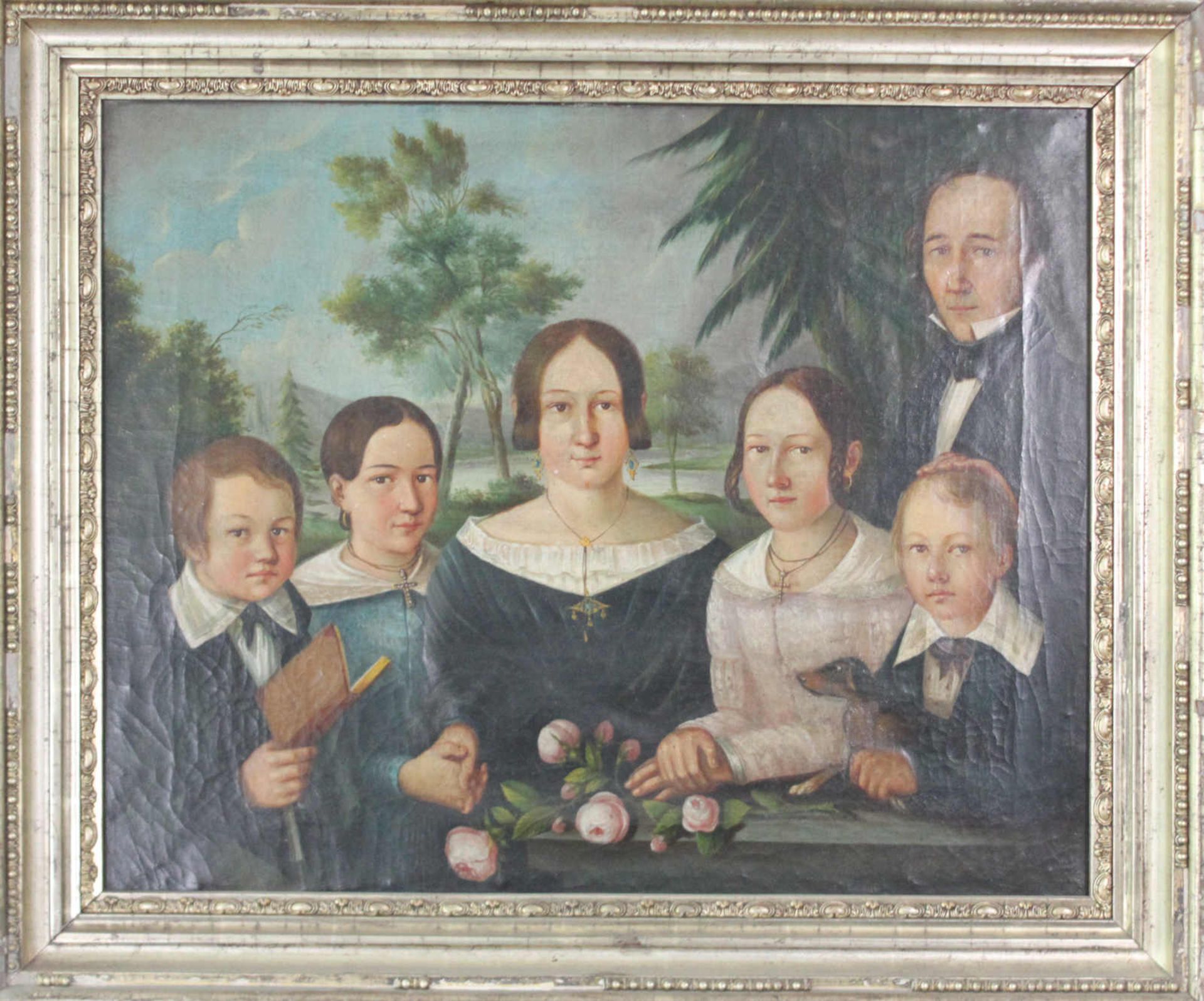 Portrait einer gutbürgerlichen Familie. Anonymist, 19. Jahrhundert. Öl auf Leinwand, guter - Bild 2 aus 3
