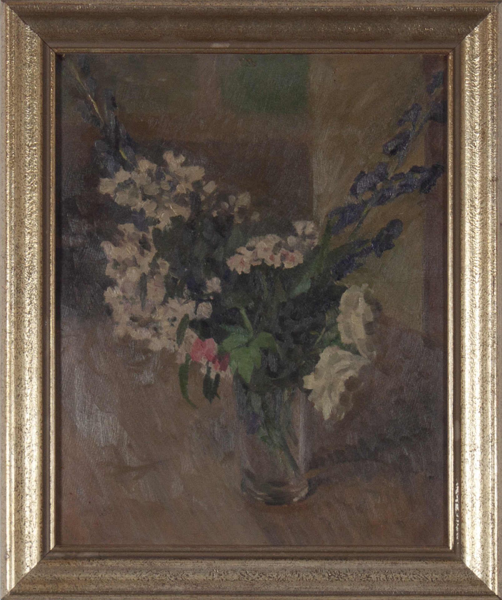 Sommerblumen in Vase. Öl auf Pappe, Datierung um 1940/50, unsigniert, original gerahmt, - Bild 2 aus 2