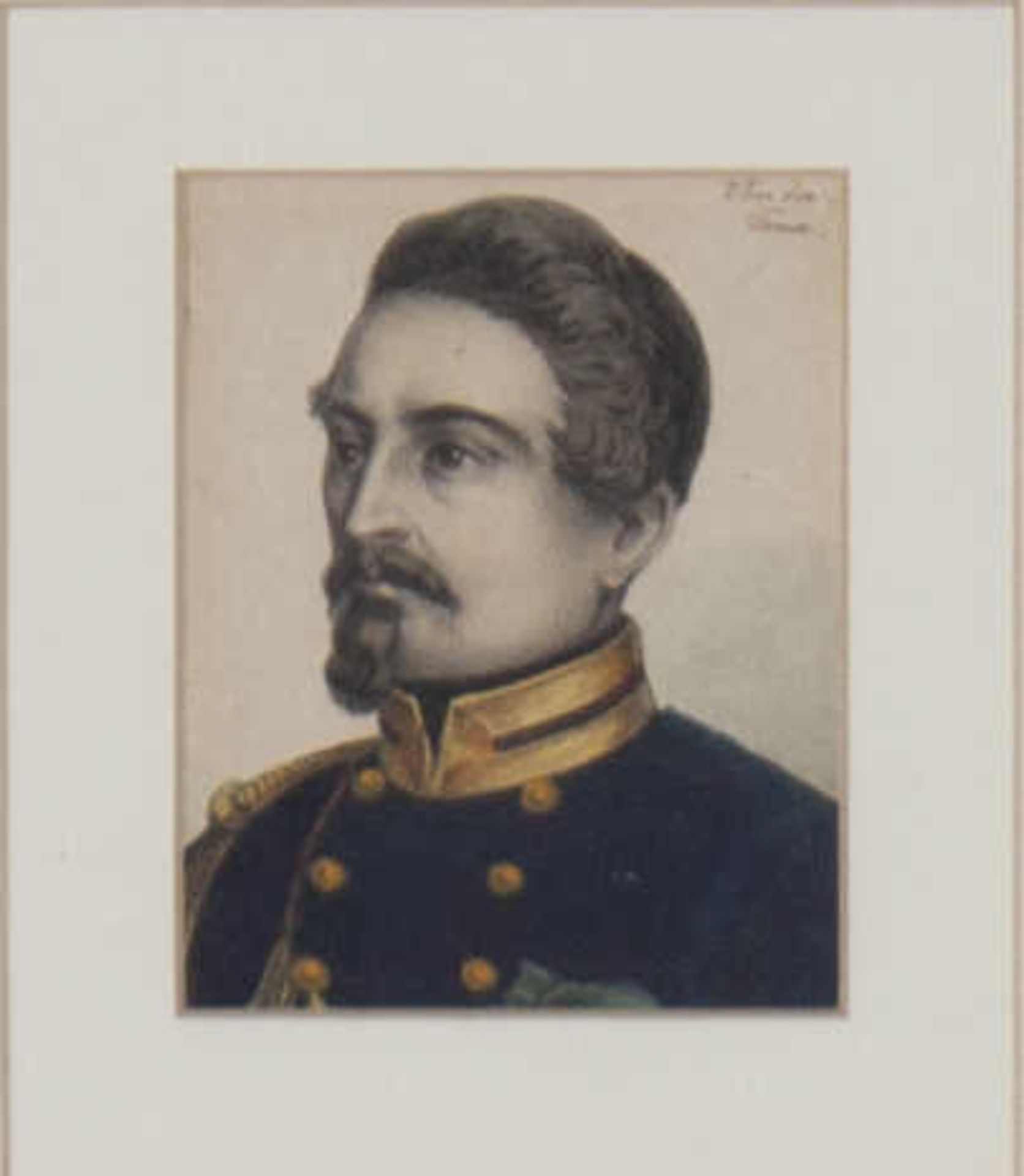 Porträt eines jungen Soldaten mit Kinnbart. Pastell/Kohlestift Mischtechnik, Datierung um 1870, oben