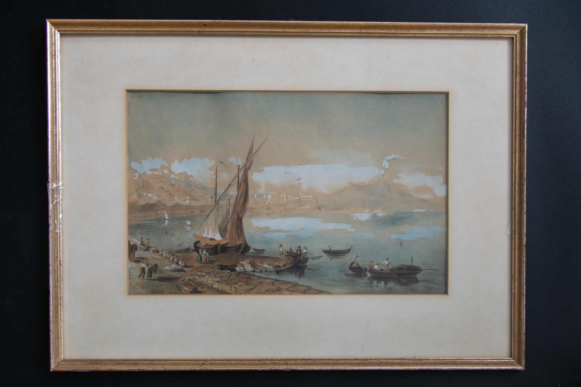 Bucht von Neapel. Aquarell auf Papier, augenscheinlich unsigniert, Datierung um 1900, auf Karton - Bild 2 aus 3