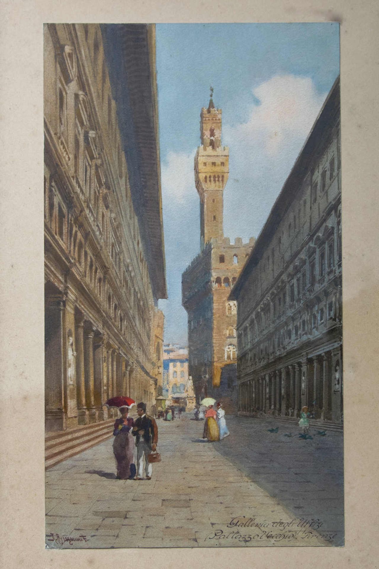 Florenz, Die Uffizien & Palazzo Vecchio. Alberto Prosdocimi (09.09.1852 Venedig - 1925 Venedig).