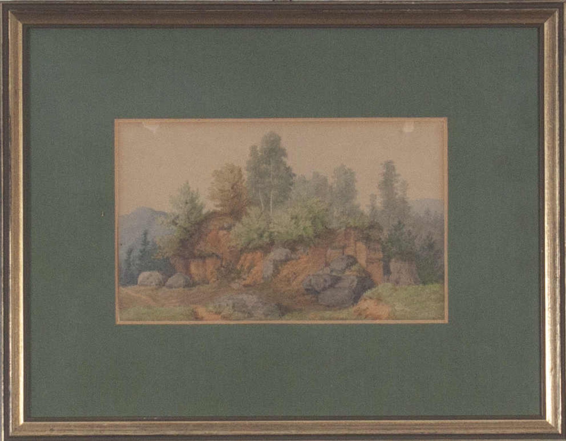 Kleine bewachsene Felsformation. Friedrich August Schlegel (1828 Heidersdorf - 1895 Dresden). - Bild 2 aus 2