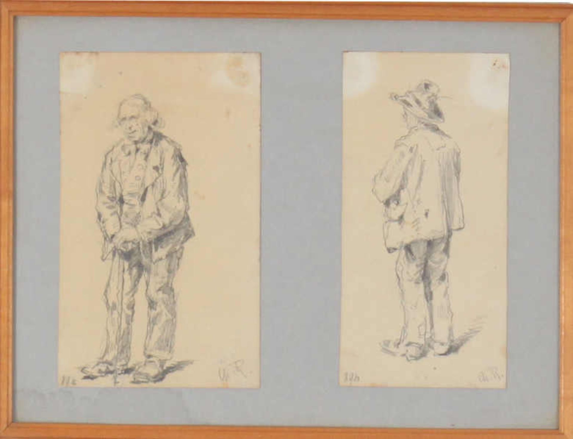 Tippelbruder/Clochard. 2 Graphitarbeiten auf Papier, Datierung um 1890, unten links nummeriert, - Bild 2 aus 3