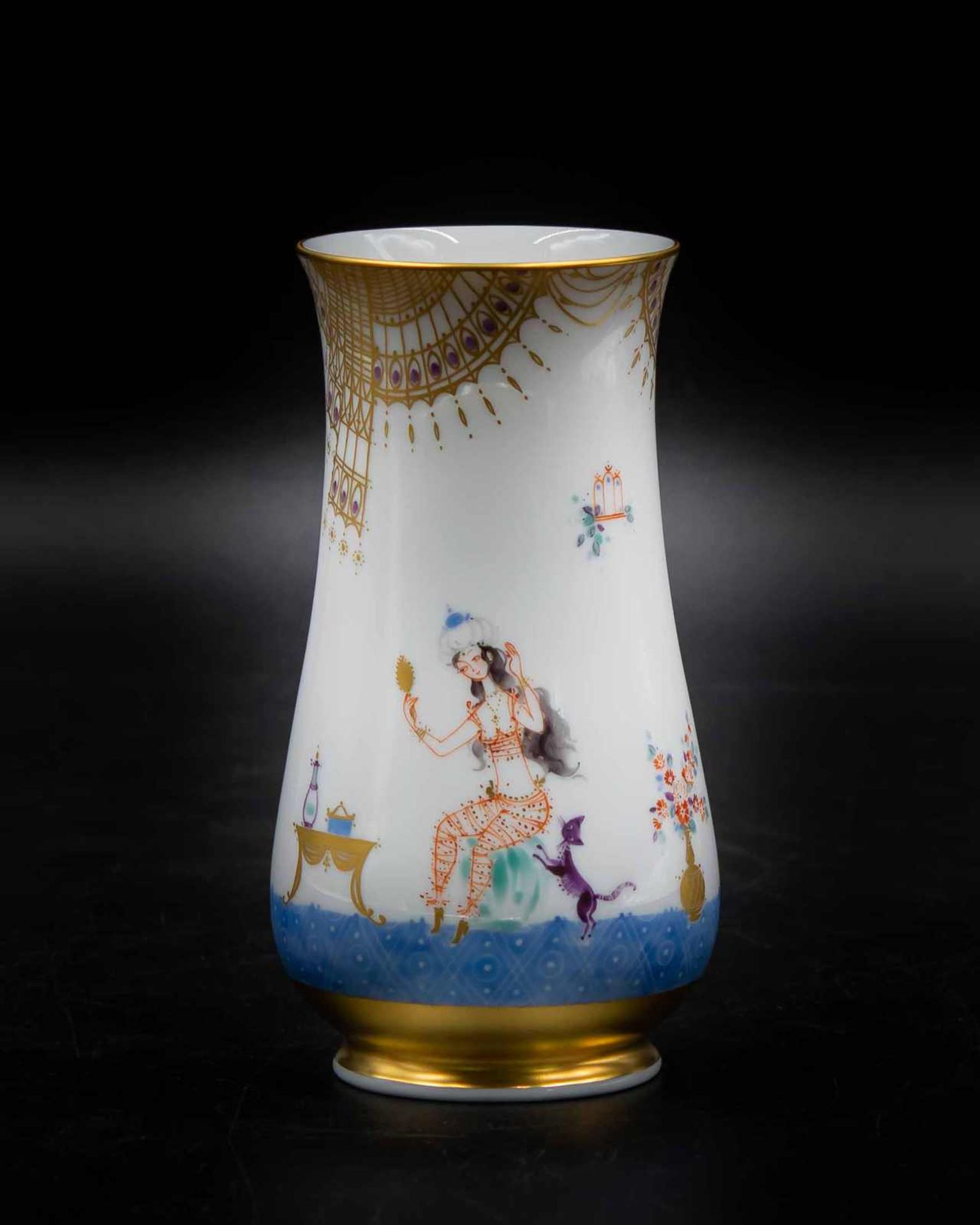 Vase, Tischvase Meissen Dekor "1001 Nacht", 14 cm