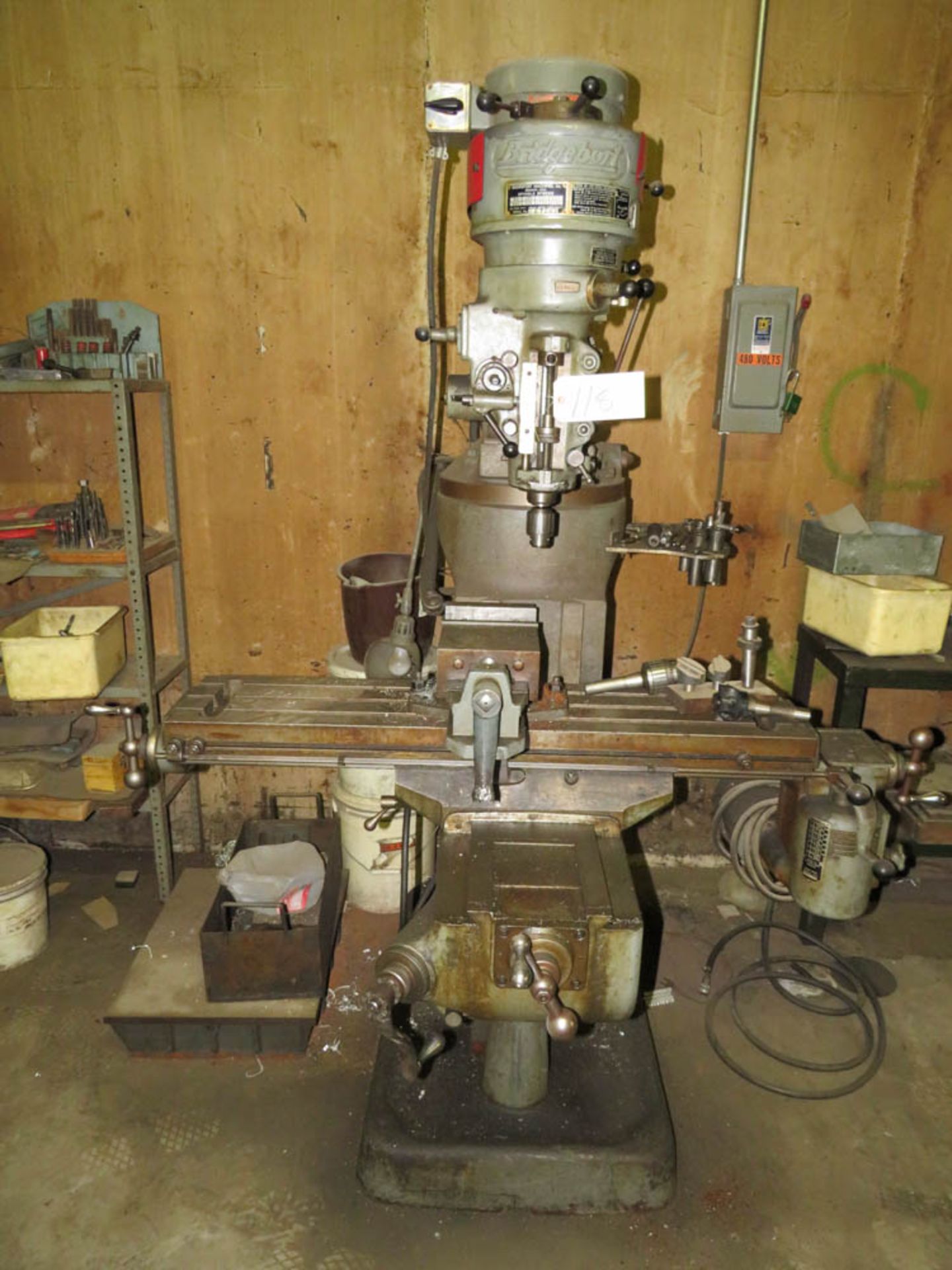 BRIDGEPORT 1HP VERTICAL MILLING MACHINE, WITH POWER FEED BOX, 9" X 42" TABLE, 6" MACHINE VISE, 80- - Image 3 of 5