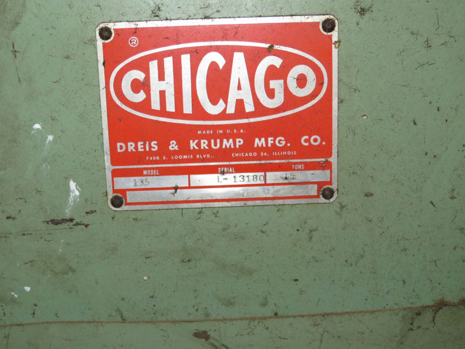 CHICAGO DREIS & KRUMP MDL. 135 15 TON X 4' MECHANICAL PRESS BRAKE, WITH 31" BETWEEN HOUSINGS, VARI- - Bild 5 aus 5