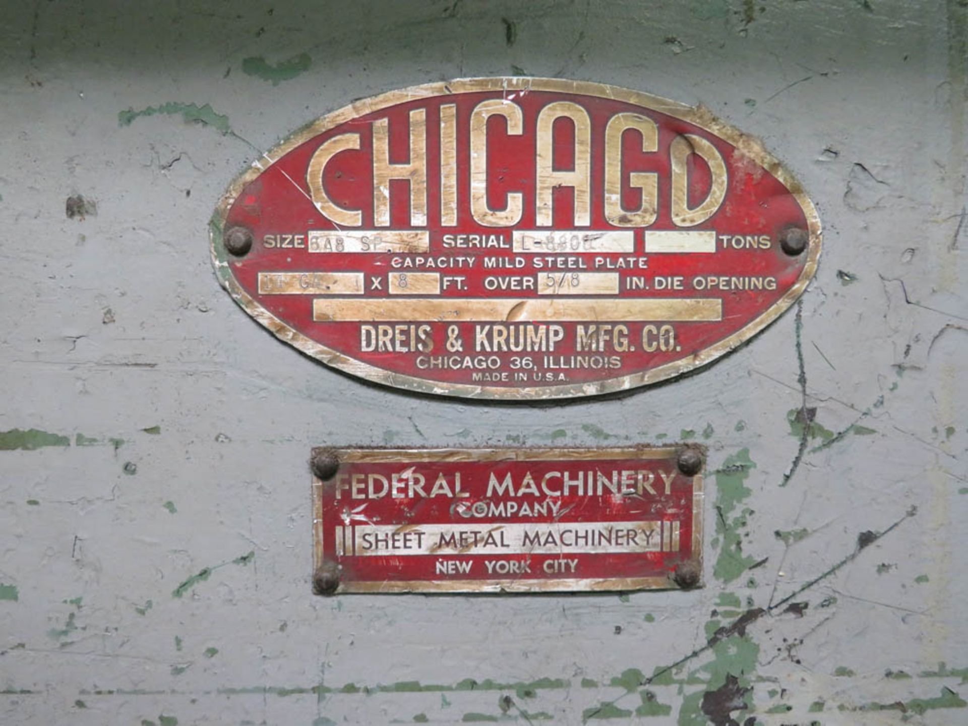 CHICAGO DREIS & KRUMP MDL. 6A85P 35 TON X 8' MECHANICAL PRESS BRAKE, WITH 78" BETWEEN HOUSINGS, - Bild 4 aus 5