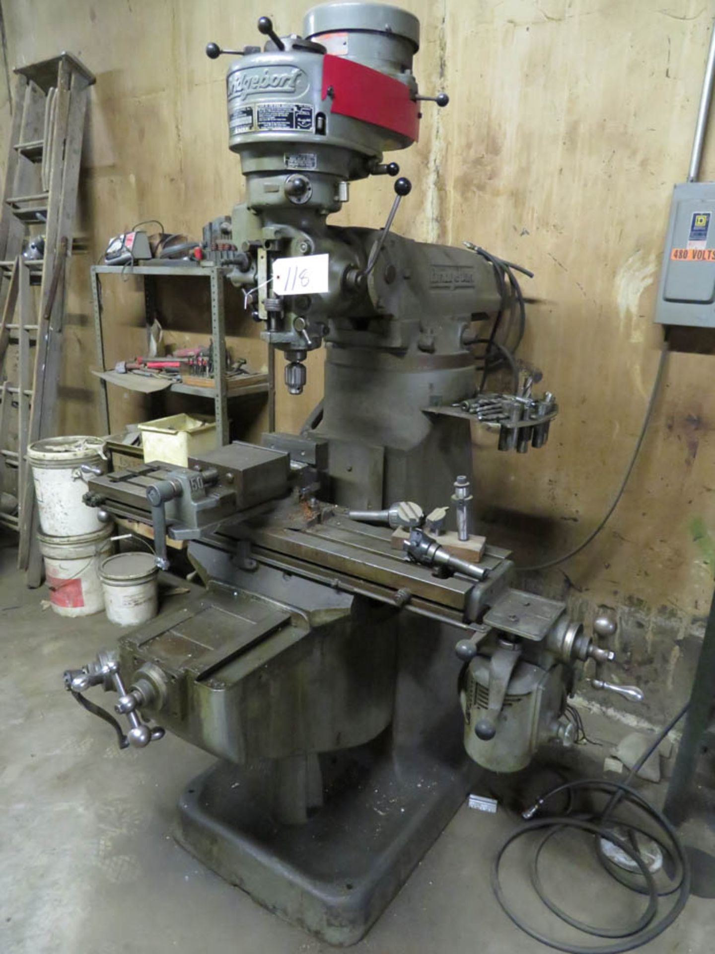 BRIDGEPORT 1HP VERTICAL MILLING MACHINE, WITH POWER FEED BOX, 9" X 42" TABLE, 6" MACHINE VISE, 80-