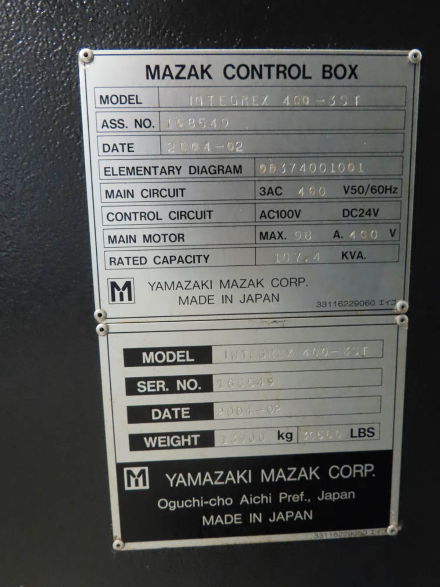 MAZAK "INTEGREX" 400-IIIST 5-AXIS CNC TURNING / MILLING CENTER, W/ SUB-SPINDLE, LOWER TURRET - Image 16 of 16