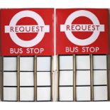 London Transport enamel BUS STOP FLAG (Request). An early 1980s 'roundel'-style, E9-size, double-