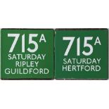 Pair of London Transport/London Country coach stop enamel E-PLATES for Green Line route 715A, one in