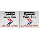 London Transport 1970s enamel COACH STOP FLAG for National Express. A double-sided, hollow, 'boat'-