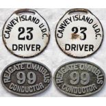 Pair of early 20th-century bus driver/conductor LICENCE BADGES, the first an enamel type for