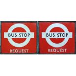 1940s/50s London Transport enamel BUS STOP FLAG, the 'request' version. Double-sided with two enamel