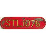 London Transport bus bonnet FLEETNUMBER PLATE from STL 1076, a standard, AEC Regent STL. The