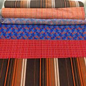 3 sections of Railway & London Tube SEAT MOQUETTE comprising c.1 metre of Bakerloo Line 72 Tube
