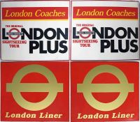 Pair of London Transport 1980s enamel & vinyl BUS STOP FLAGS for the London Coaches subsidiary,