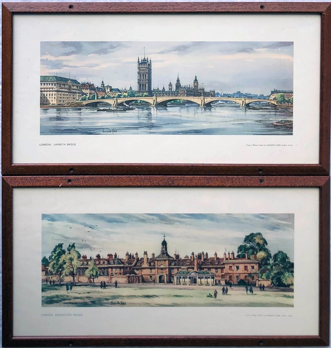 Pair of railway CARRIAGE PRINTS from the LNER post-war series comprising 'London, Lambeth Bridge'