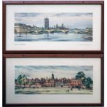 Pair of railway CARRIAGE PRINTS from the LNER post-war series comprising 'London, Lambeth Bridge'