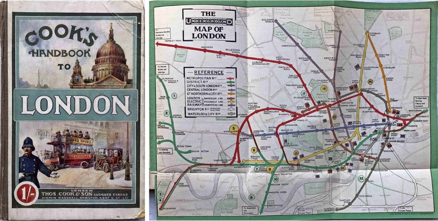 1911 Cook's HANDBOOK TO LONDON with official LONDON UNDERGROUND MAP. 232pp hard-cover book with