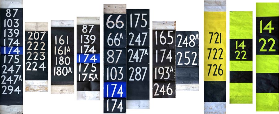 Selection (9) of London Transport DESTINATION BLINDS, all are number blinds, mostly 1960s-70s, a