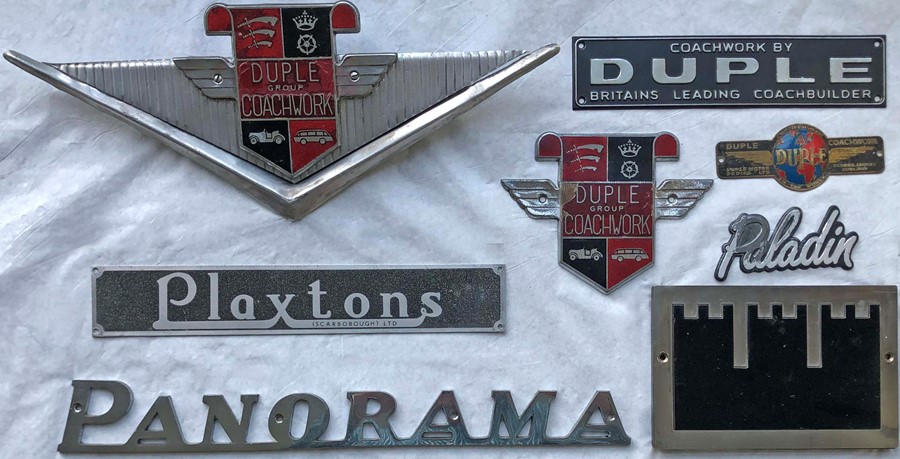 Selection (8) of 1950s onwards COACH MANUFACTURERS' PLATES, all are for either Duple or Plaxton.