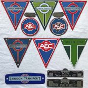 Selection (13 items) of London Transport BUS PLATES comprising 7 x enamel RT etc RADIATOR BADGES (