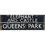 London Underground Standard or 1938 Tube Stock enamel DESTINATION PLATE for Elephant & Castle/Queens