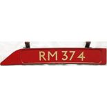 London Transport Routemaster bonnet FLEETNUMBER PLATE from RM 374. RM 374 entered service at