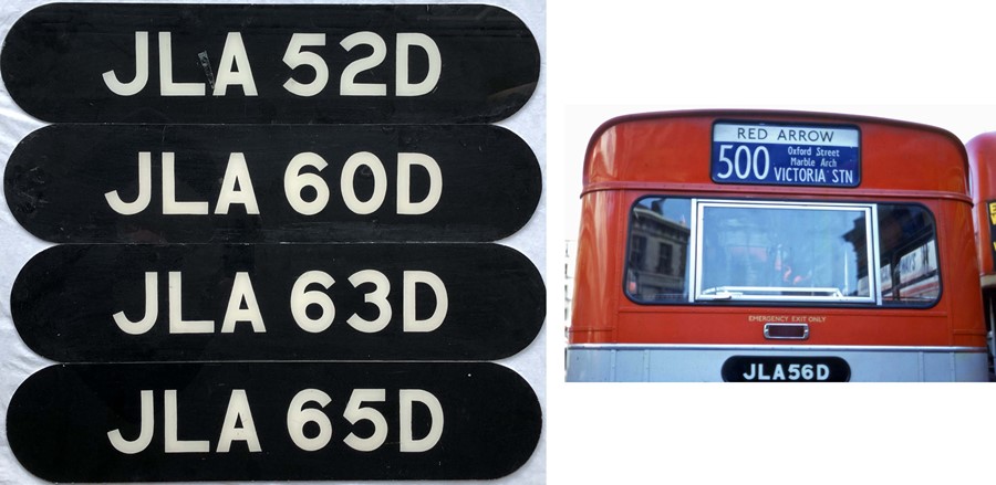 Selection (4) of London Transport rear REGISTRATION PLATES from the 1966 XMS/XMB-class AEC 'Merlins'