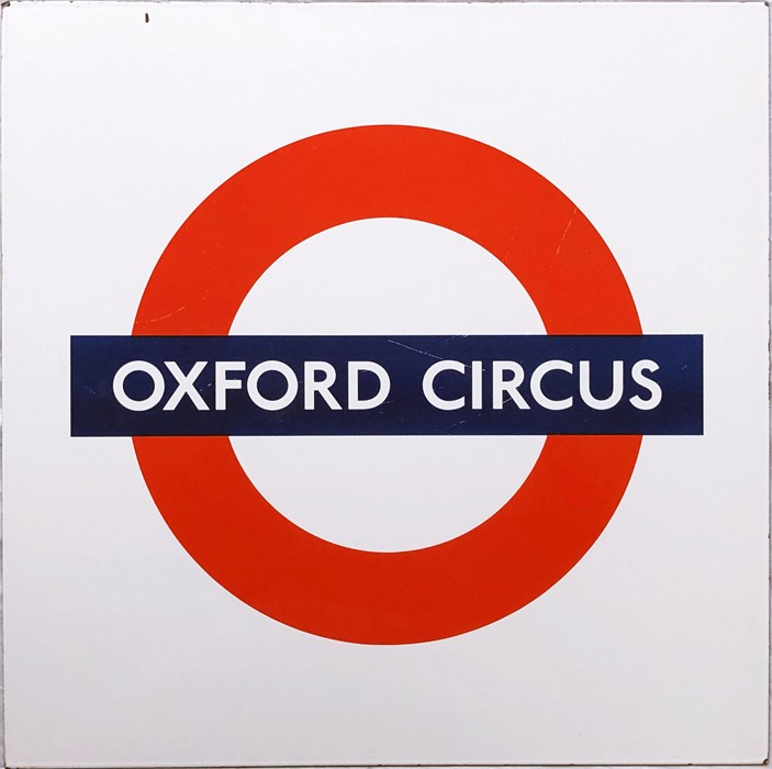 London Underground enamel PLATFORM ROUNDEL SIGN from Oxford Circus station on the Central,