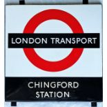 1950s/60s London Transport enamel BUS STOP SIGN 'Chingford Station' from a 'Keston' wooden bus
