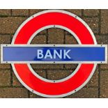 London Underground enamel PLATFORM ROUNDEL from Bank Station on the Central and Northern Lines. This