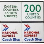Selection (4) of London Transport bus/coach stop enamel E-PLATES comprising Eastern Counties Express
